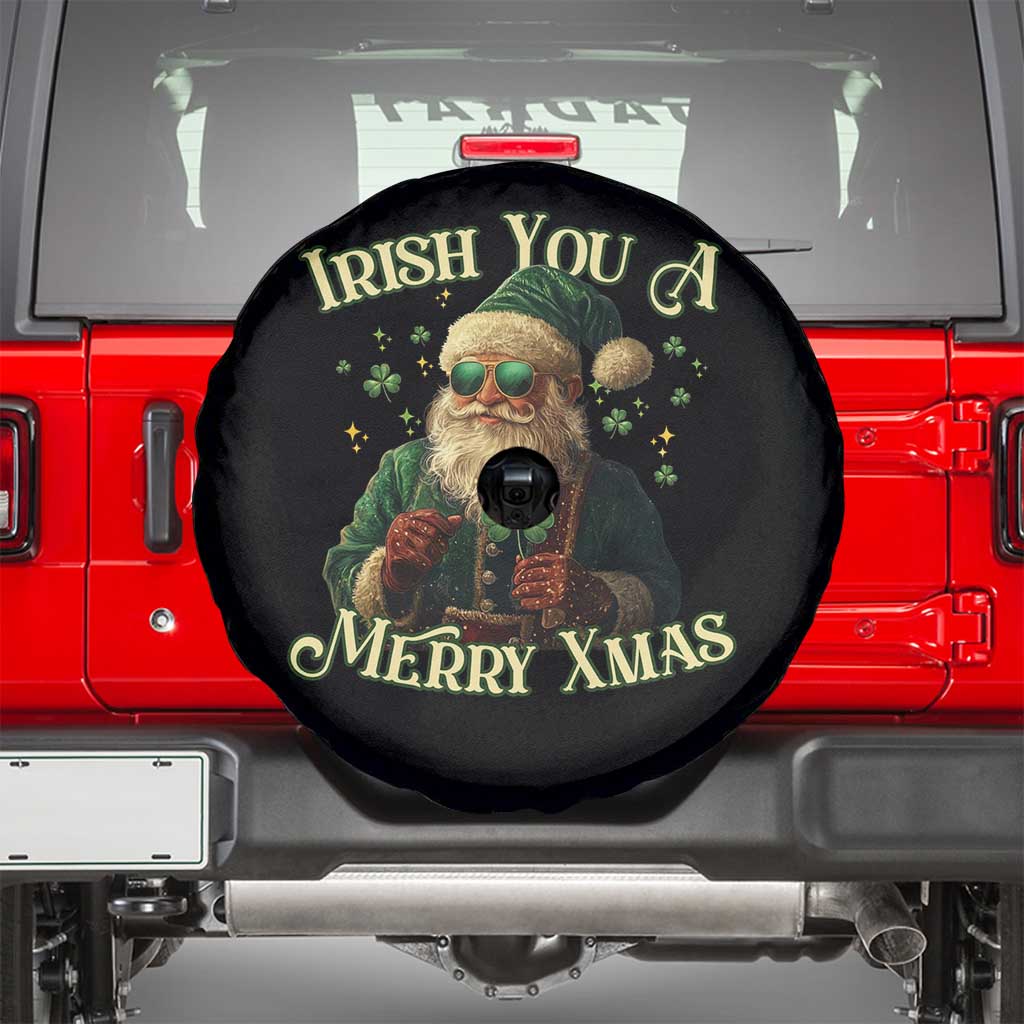 Irish You A Merry Xmas Spare Tire Cover Shamrock Santa Ireland Lucky TS09 Black Print Your Wear