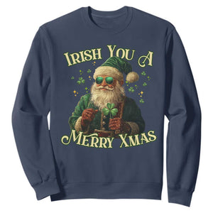Irish You A Merry Xmas Sweatshirt Shamrock Santa Ireland Lucky TS09 Navy Print Your Wear