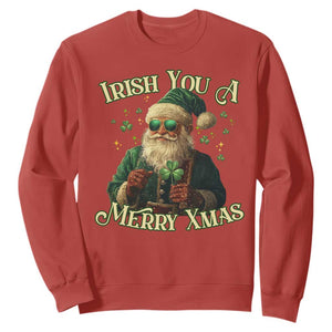 Irish You A Merry Xmas Sweatshirt Shamrock Santa Ireland Lucky TS09 Red Print Your Wear