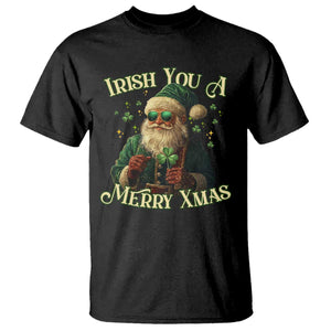 Irish You A Merry Xmas T Shirt Shamrock Santa Ireland Lucky TS09 Black Print Your Wear
