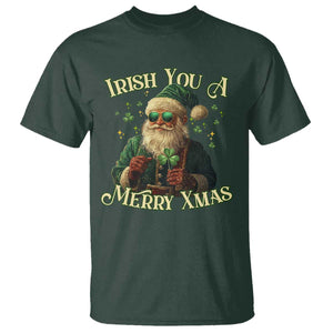 Irish You A Merry Xmas T Shirt Shamrock Santa Ireland Lucky TS09 Dark Forest Green Print Your Wear