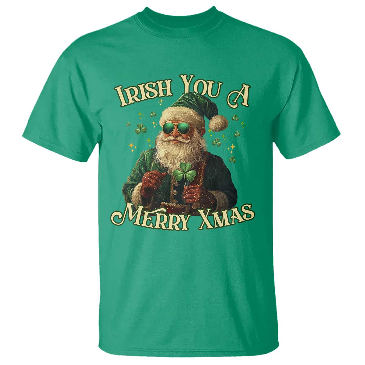 Irish You A Merry Xmas T Shirt Shamrock Santa Ireland Lucky TS09 Irish Green Print Your Wear