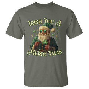 Irish You A Merry Xmas T Shirt Shamrock Santa Ireland Lucky TS09 Military Green Print Your Wear