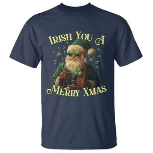 Irish You A Merry Xmas T Shirt Shamrock Santa Ireland Lucky TS09 Navy Print Your Wear
