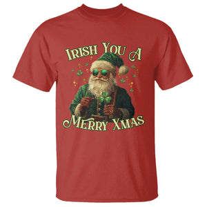 Irish You A Merry Xmas T Shirt Shamrock Santa Ireland Lucky TS09 Red Print Your Wear