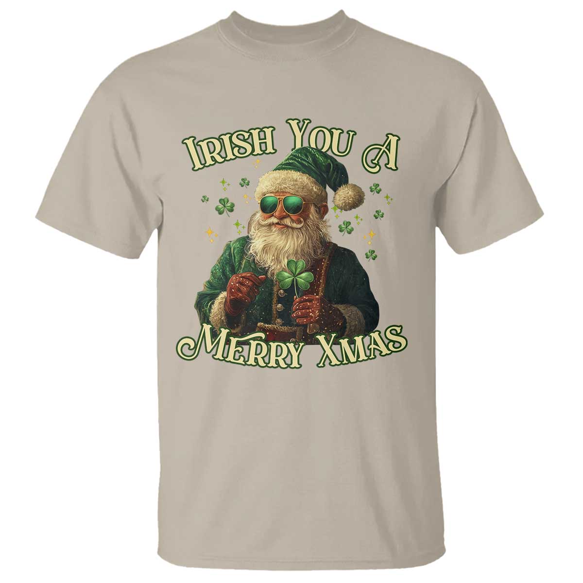 Irish You A Merry Xmas T Shirt Shamrock Santa Ireland Lucky TS09 Sand Print Your Wear