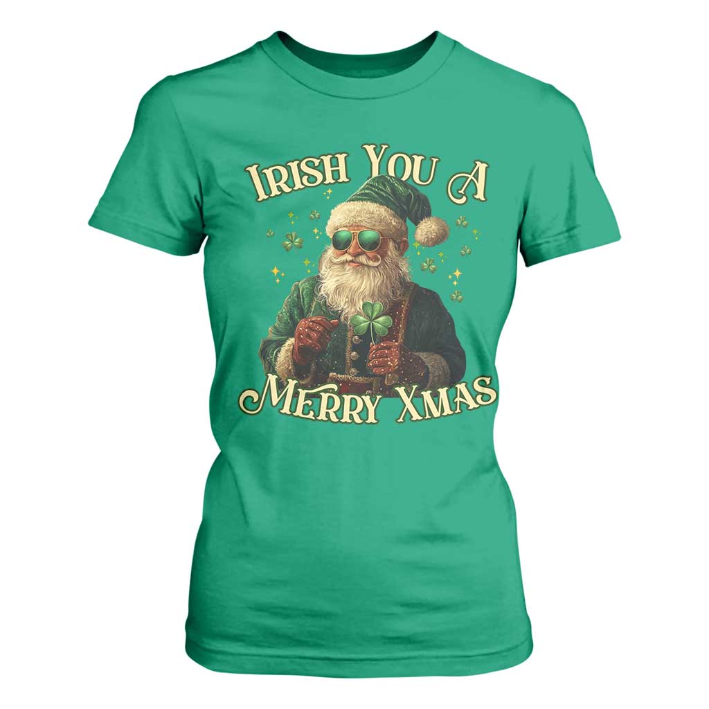 Irish You A Merry Xmas T Shirt For Women Shamrock Santa Ireland Lucky TS09 Irish Green Print Your Wear