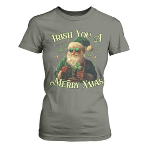 Irish You A Merry Xmas T Shirt For Women Shamrock Santa Ireland Lucky TS09 Military Green Print Your Wear