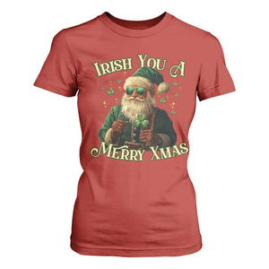Irish You A Merry Xmas T Shirt For Women Shamrock Santa Ireland Lucky TS09 Red Print Your Wear