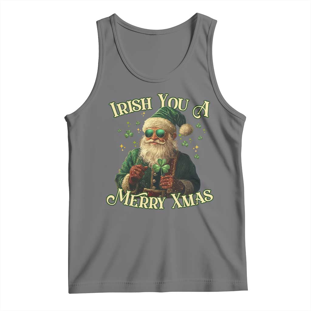 Irish You A Merry Xmas Tank Top Shamrock Santa Ireland Lucky TS09 Black Heather Print Your Wear
