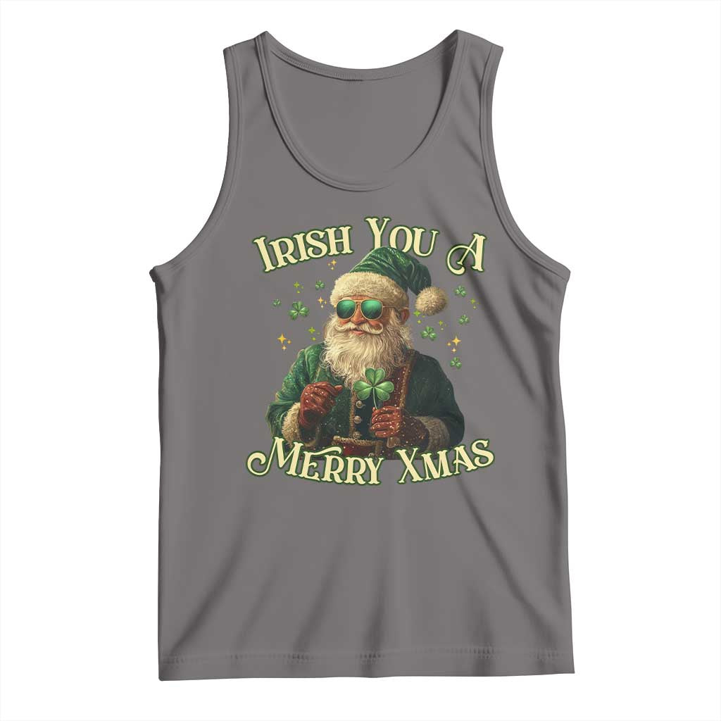 Irish You A Merry Xmas Tank Top Shamrock Santa Ireland Lucky TS09 Deep Heather Print Your Wear