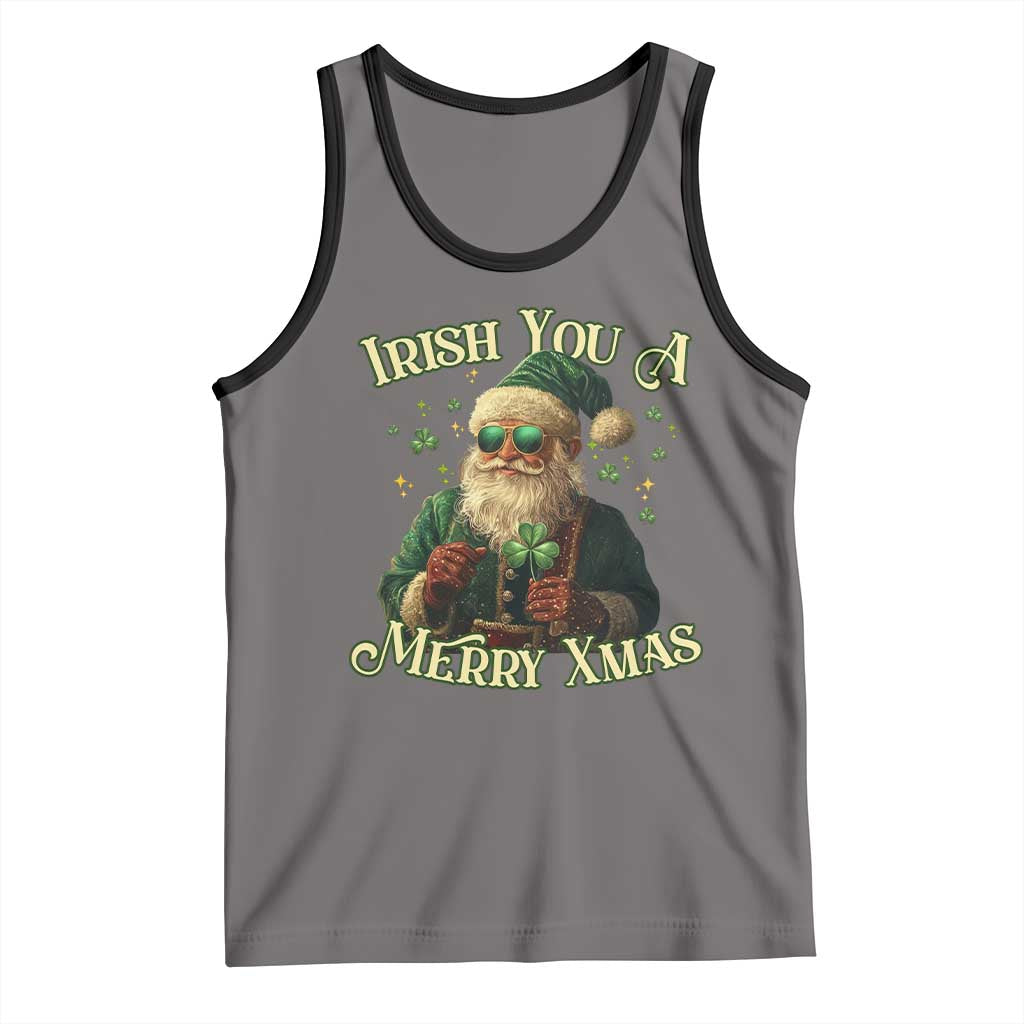 Irish You A Merry Xmas Tank Top Shamrock Santa Ireland Lucky TS09 Deep Heather Black Print Your Wear