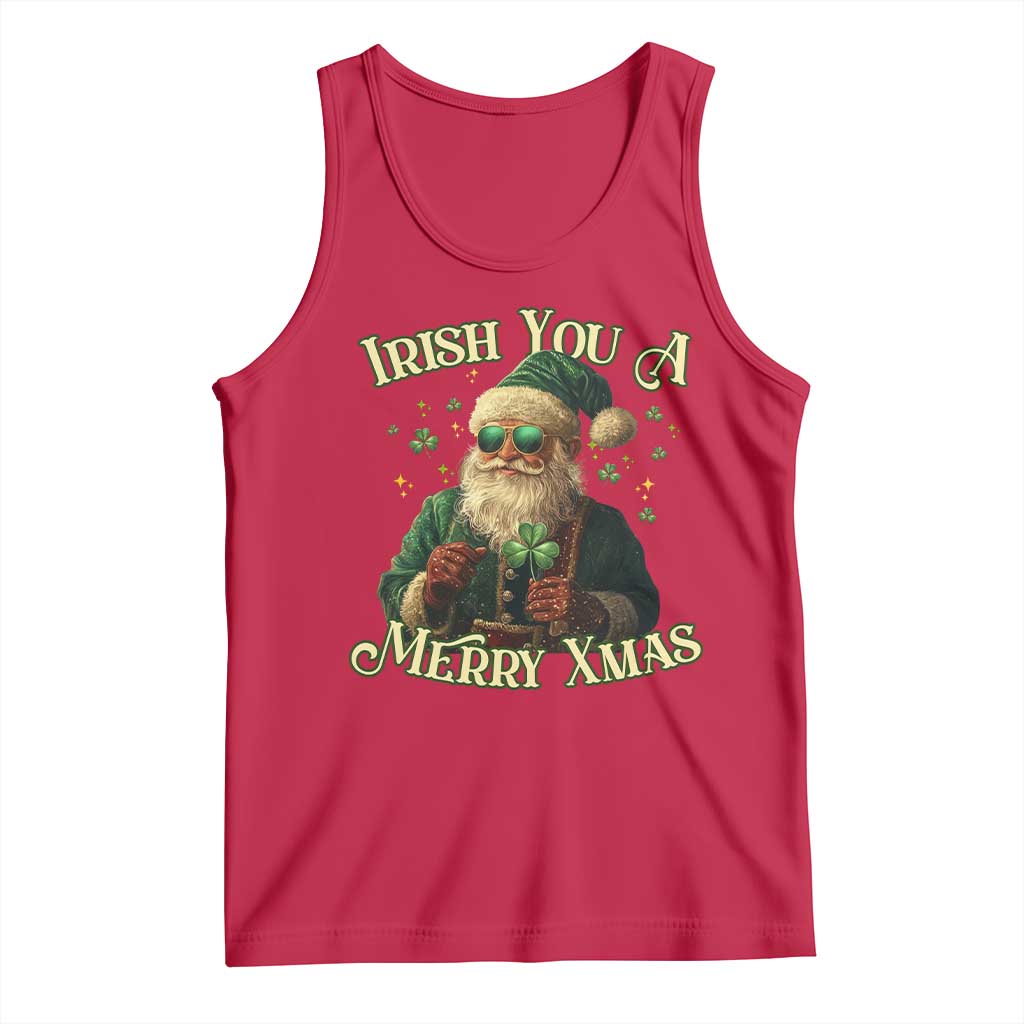 Irish You A Merry Xmas Tank Top Shamrock Santa Ireland Lucky TS09 Red Print Your Wear