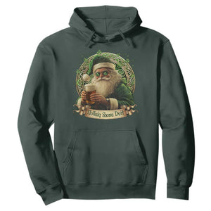 Irish Christmas Hoodie Nollaig Shona Duit Shamrock Santa Drinking Beer TS09 Dark Forest Green Print Your Wear