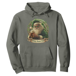Irish Christmas Hoodie Nollaig Shona Duit Shamrock Santa Drinking Beer TS09 Military Green Print Your Wear