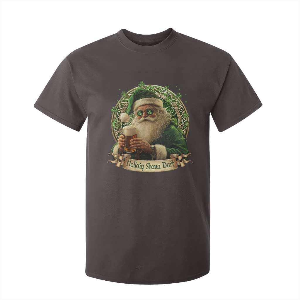 Irish Christmas T Shirt For Kid Nollaig Shona Duit Shamrock Santa Drinking Beer TS09 Dark Chocolate Print Your Wear