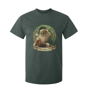 Irish Christmas T Shirt For Kid Nollaig Shona Duit Shamrock Santa Drinking Beer TS09 Dark Forest Green Print Your Wear