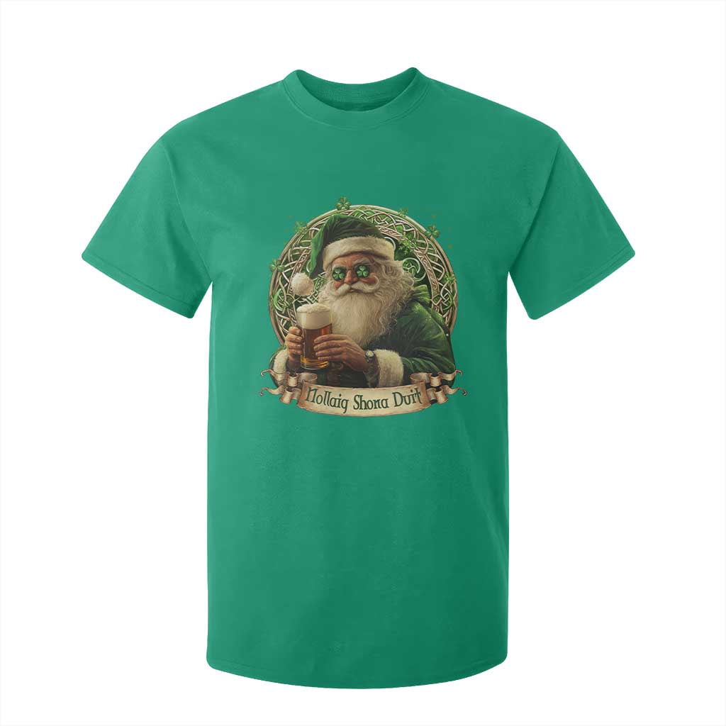 Irish Christmas T Shirt For Kid Nollaig Shona Duit Shamrock Santa Drinking Beer TS09 Irish Green Print Your Wear