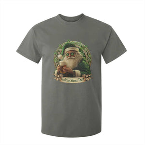 Irish Christmas T Shirt For Kid Nollaig Shona Duit Shamrock Santa Drinking Beer TS09 Military Green Print Your Wear