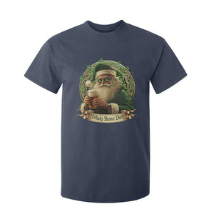 Irish Christmas T Shirt For Kid Nollaig Shona Duit Shamrock Santa Drinking Beer TS09 Navy Print Your Wear