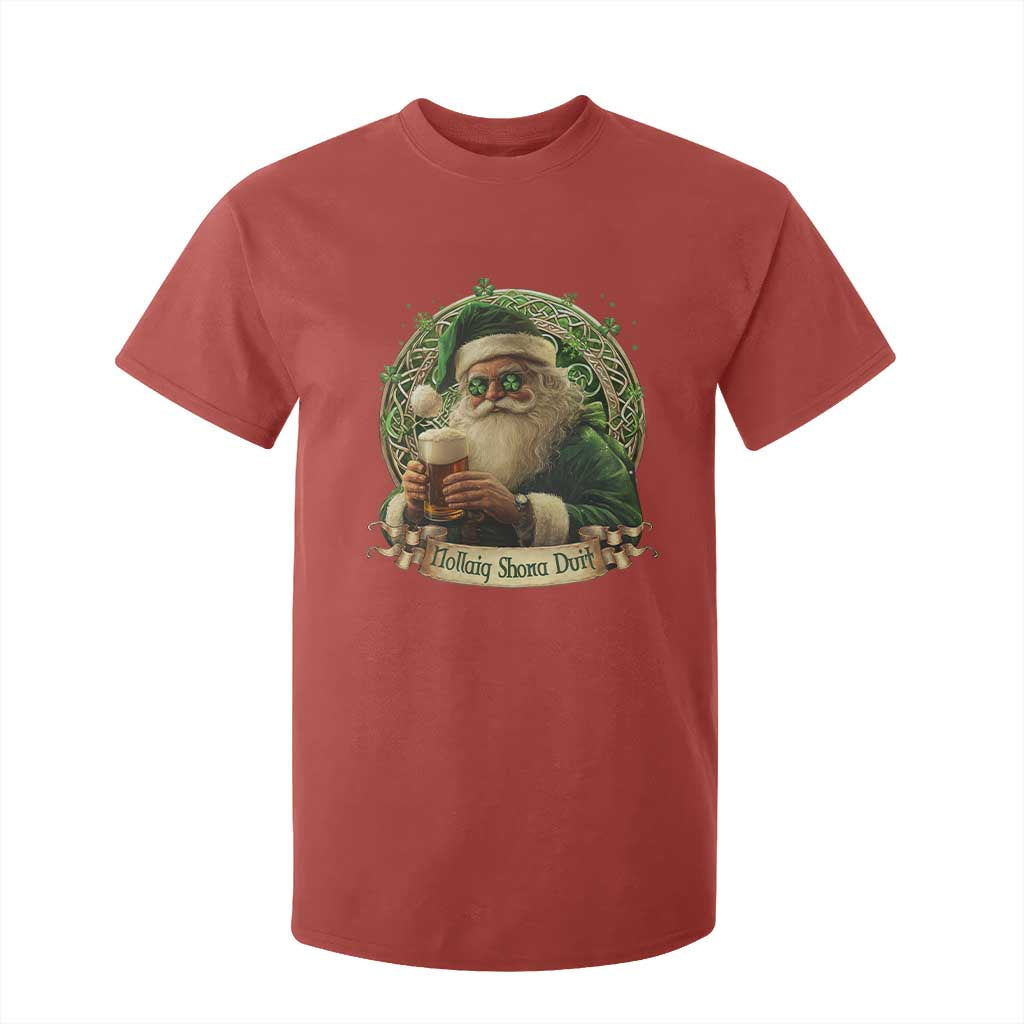 Irish Christmas T Shirt For Kid Nollaig Shona Duit Shamrock Santa Drinking Beer TS09 Red Print Your Wear