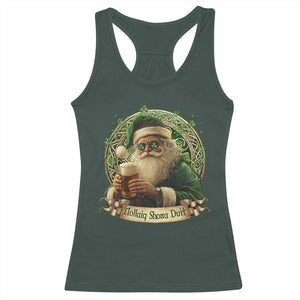 Irish Christmas Racerback Tank Top Nollaig Shona Duit Shamrock Santa Drinking Beer TS09 Dark Forest Green Print Your Wear