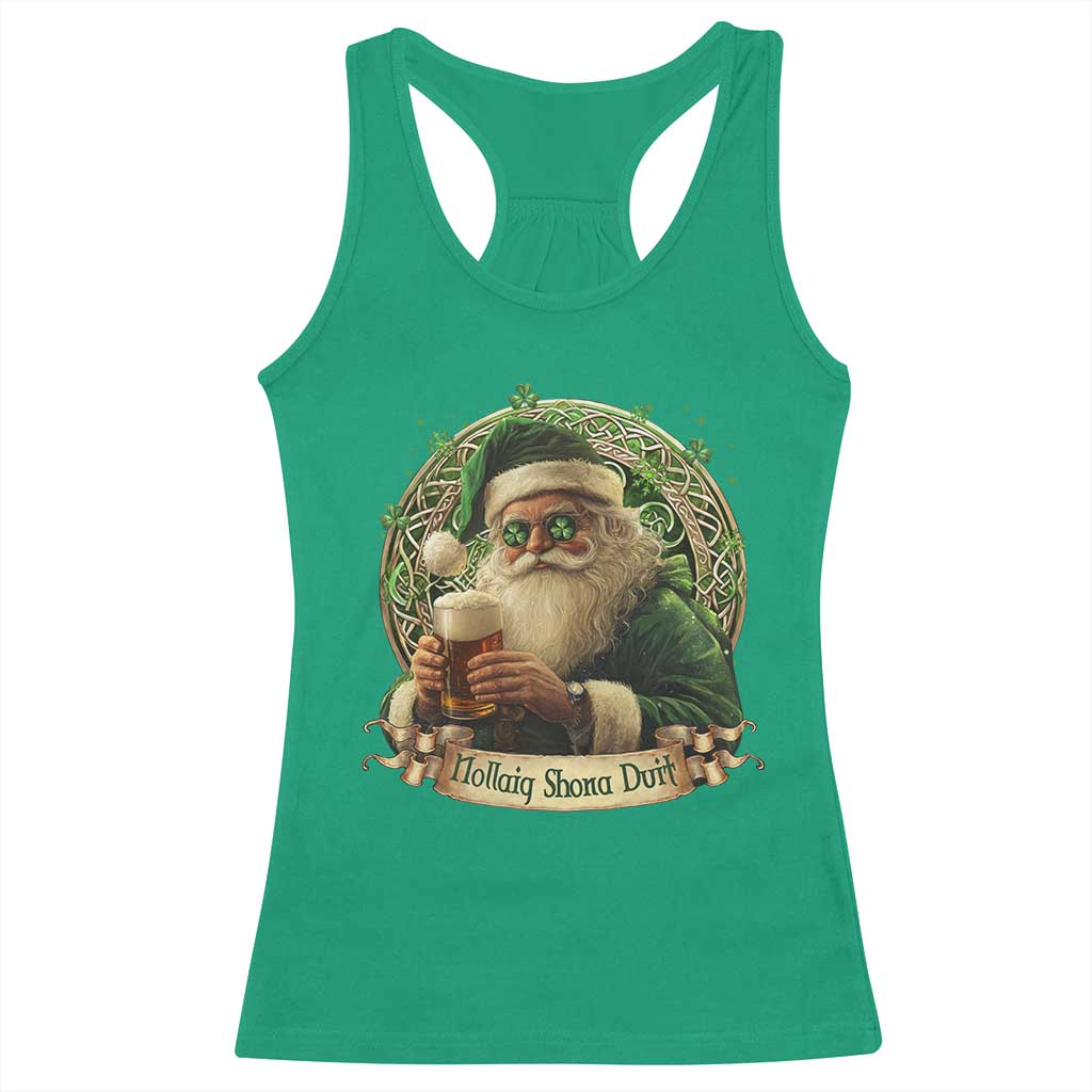 Irish Christmas Racerback Tank Top Nollaig Shona Duit Shamrock Santa Drinking Beer TS09 Irish Green Print Your Wear