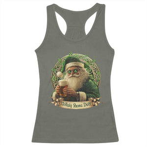 Irish Christmas Racerback Tank Top Nollaig Shona Duit Shamrock Santa Drinking Beer TS09 Military Green Print Your Wear