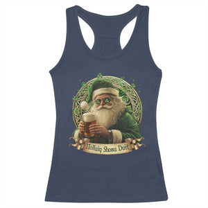 Irish Christmas Racerback Tank Top Nollaig Shona Duit Shamrock Santa Drinking Beer TS09 Navy Print Your Wear