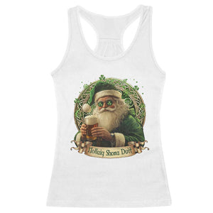 Irish Christmas Racerback Tank Top Nollaig Shona Duit Shamrock Santa Drinking Beer TS09 White Print Your Wear