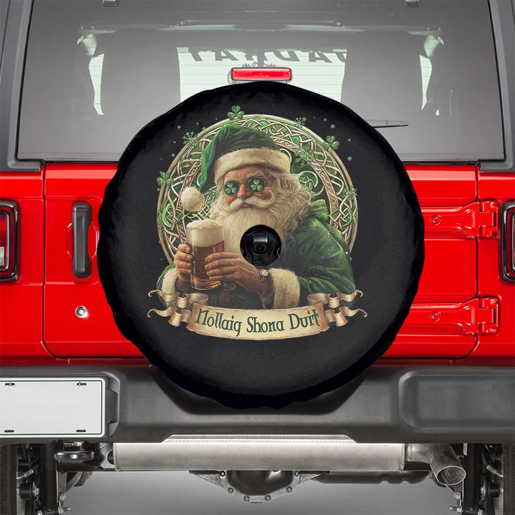 Irish Christmas Spare Tire Cover Nollaig Shona Duit Shamrock Santa Drinking Beer TS09 Black Print Your Wear
