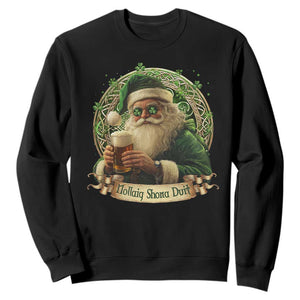 Irish Christmas Sweatshirt Nollaig Shona Duit Shamrock Santa Drinking Beer TS09 Black Print Your Wear