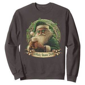 Irish Christmas Sweatshirt Nollaig Shona Duit Shamrock Santa Drinking Beer TS09 Dark Chocolate Print Your Wear