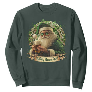 Irish Christmas Sweatshirt Nollaig Shona Duit Shamrock Santa Drinking Beer TS09 Dark Forest Green Print Your Wear