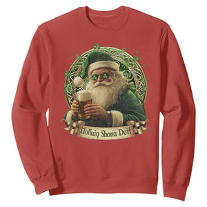 Irish Christmas Sweatshirt Nollaig Shona Duit Shamrock Santa Drinking Beer TS09 Red Print Your Wear