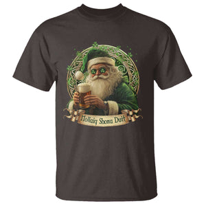 Irish Christmas T Shirt Nollaig Shona Duit Shamrock Santa Drinking Beer TS09 Dark Chocolate Print Your Wear