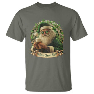 Irish Christmas T Shirt Nollaig Shona Duit Shamrock Santa Drinking Beer TS09 Military Green Print Your Wear