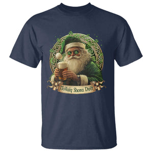 Irish Christmas T Shirt Nollaig Shona Duit Shamrock Santa Drinking Beer TS09 Navy Print Your Wear
