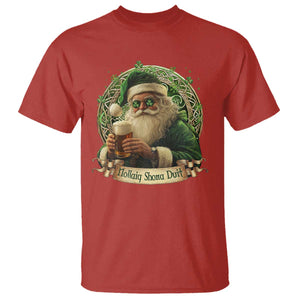 Irish Christmas T Shirt Nollaig Shona Duit Shamrock Santa Drinking Beer TS09 Red Print Your Wear
