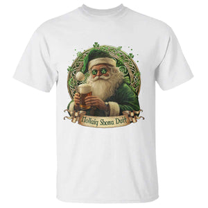 Irish Christmas T Shirt Nollaig Shona Duit Shamrock Santa Drinking Beer TS09 White Print Your Wear