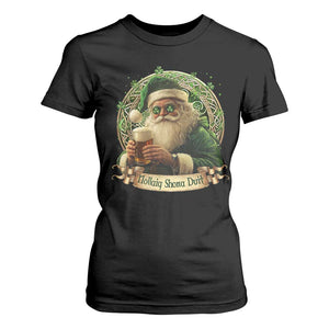 Irish Christmas T Shirt For Women Nollaig Shona Duit Shamrock Santa Drinking Beer TS09 Black Print Your Wear