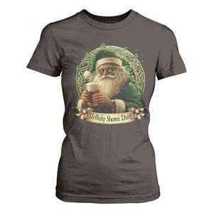 Irish Christmas T Shirt For Women Nollaig Shona Duit Shamrock Santa Drinking Beer TS09 Dark Chocolate Print Your Wear