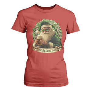 Irish Christmas T Shirt For Women Nollaig Shona Duit Shamrock Santa Drinking Beer TS09 Red Print Your Wear