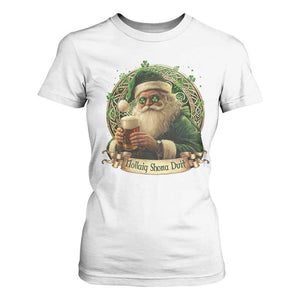 Irish Christmas T Shirt For Women Nollaig Shona Duit Shamrock Santa Drinking Beer TS09 White Print Your Wear