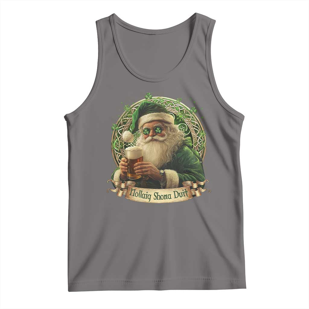 Irish Christmas Tank Top Nollaig Shona Duit Shamrock Santa Drinking Beer TS09 Deep Heather Print Your Wear