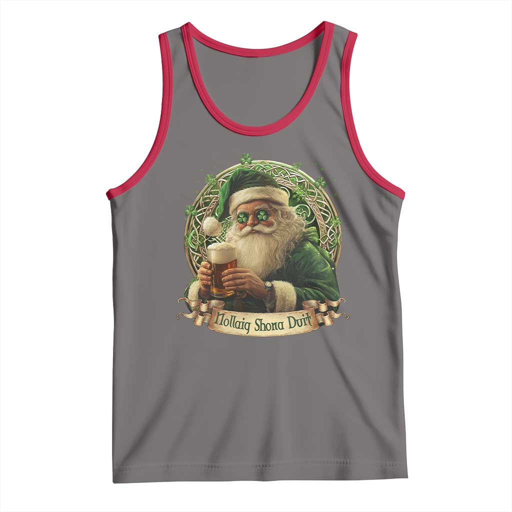 Irish Christmas Tank Top Nollaig Shona Duit Shamrock Santa Drinking Beer TS09 Deep Heather Red Print Your Wear