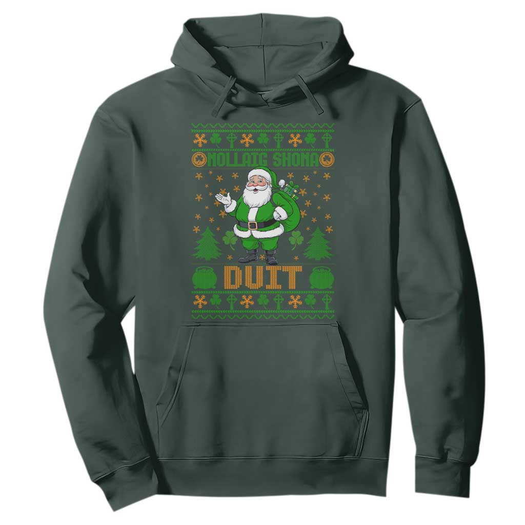 Irish Christmas Hoodie Nollaig Shona Duit Shamrock Santa Lucky For Everyone TS09 Dark Forest Green Print Your Wear
