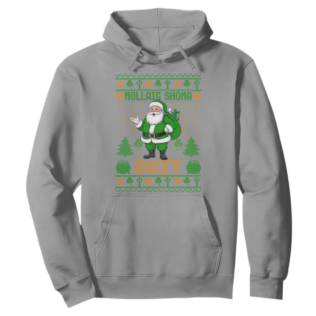 Irish Christmas Hoodie Nollaig Shona Duit Shamrock Santa Lucky For Everyone TS09 Sport Gray Print Your Wear