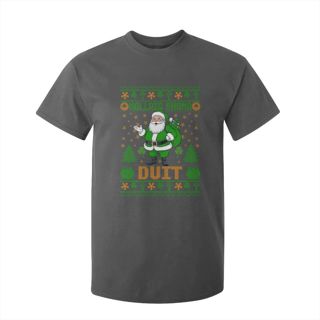 Irish Christmas T Shirt For Kid Nollaig Shona Duit Shamrock Santa Lucky For Everyone TS09 Dark Heather Print Your Wear