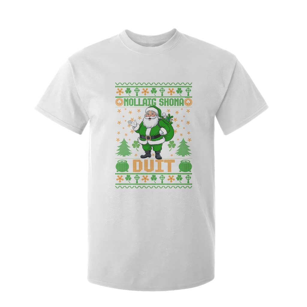 Irish Christmas T Shirt For Kid Nollaig Shona Duit Shamrock Santa Lucky For Everyone TS09 White Print Your Wear